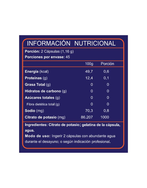 Potasio citrato 1.000 mg-90 cáps – Ortomolecular Chile
