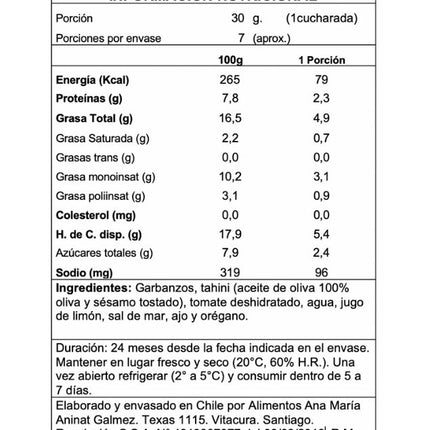 Hummus Tomate Seco Orégano, 220 g