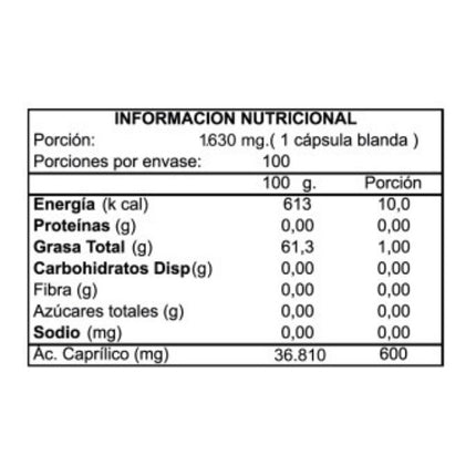 Ácido Caprílico 600mg, 100 softgels