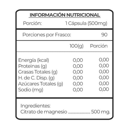 Citrato de Magnesio Plus 500 mg, 90 cáps.