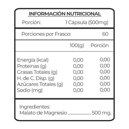 Malato de Magnesio 500 mg, 60 cáps.