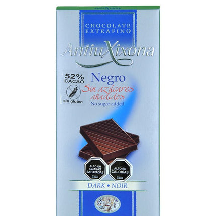 Chocolate Negro 52% Cacao, sin gluten y sin Azúcar Añadida, Premium, 125g