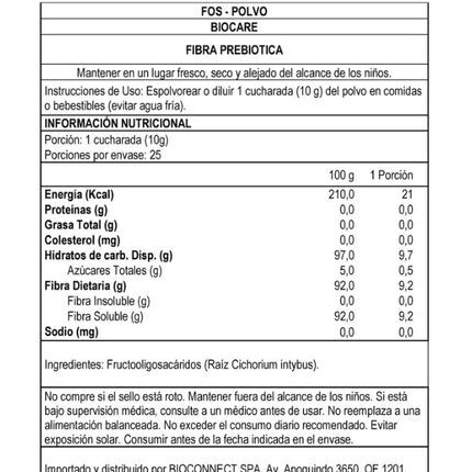 FOS - Fibra Prebiótica en polvo, 250 gr.