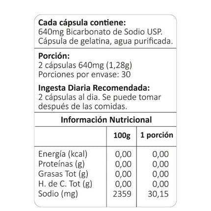 Bicarbonato de Sodio, 60 cáps