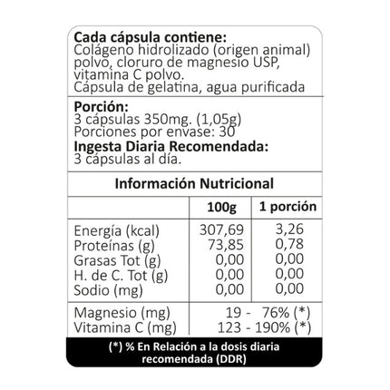 Colageno, Magnesio y Vitamina C, 90 cáps.