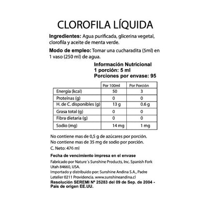 Clorofila Líquida, Sabor Menta, 476 ml.