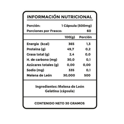 Melena de León, 500 mg, 60 Cáps.