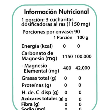 Carbonato Magnesio, 90 porciones