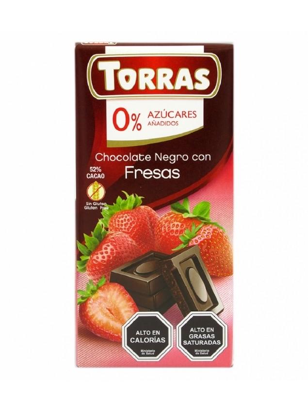 Barra de Chocolate Negro con Frutilla, sin Gluten y sin Lactosa, 75 g