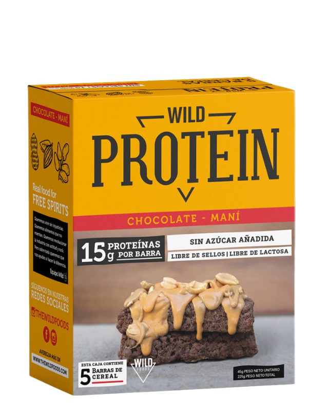 Pack de 5 Barras de Cereal Wild Protein de 45 g c/u Chocolate Maní Wild Protein