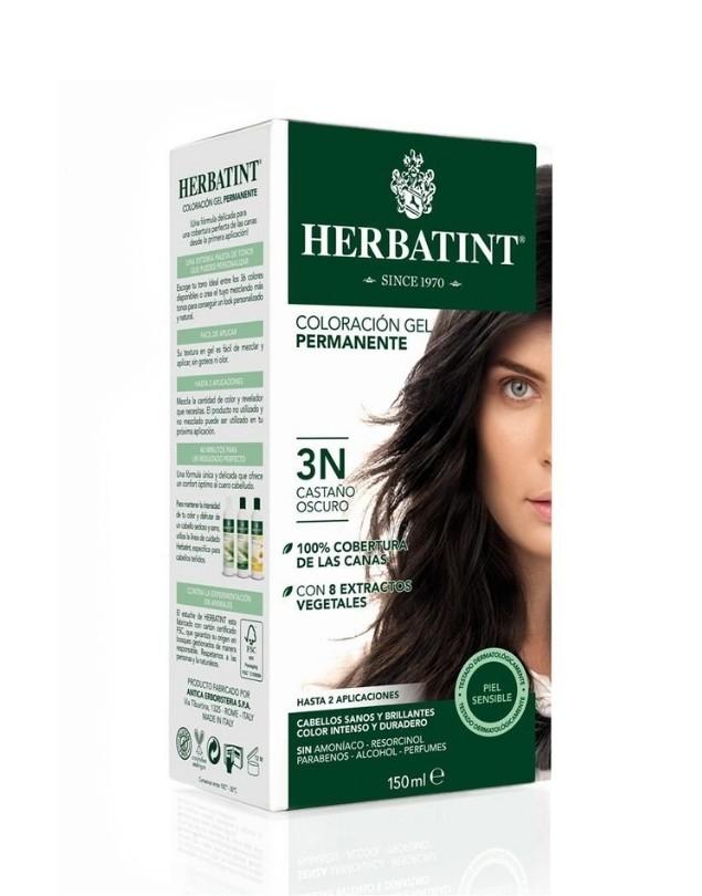 Tinte Gel Vegetal 3N Cabello Castaño Oscuro,Sin Amoniaco,150 ml