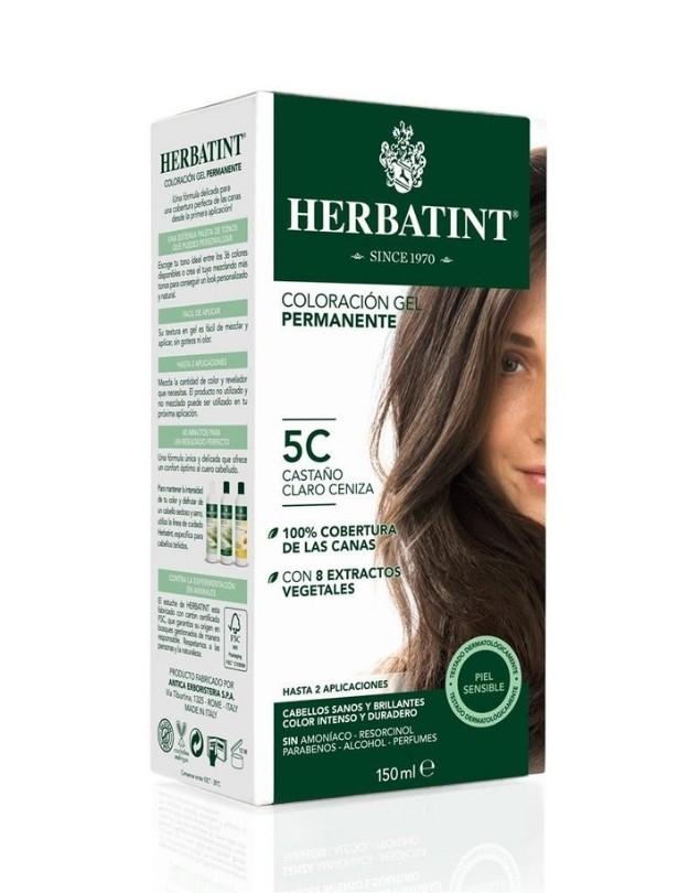 Tinte Gel Vegetal 5C Cabello Castaño Claro Ceniza, sin Amoniaco,150 ml