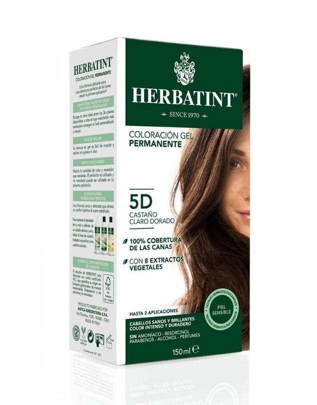 Tinte Gel Vegetal 5D Cabello Castaño Claro Dorado, sin Amoniaco,150 ml