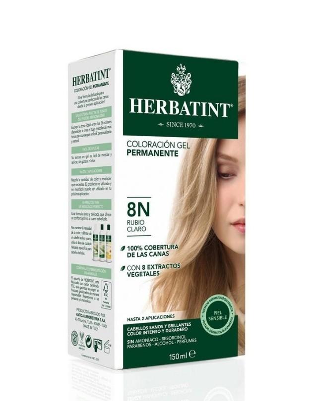 Tinte Gel Vegetal 8N Cabello Rubio Claro, sin Amoniaco,150 ml