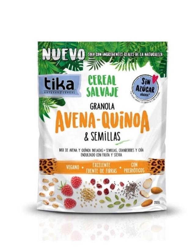 Cereal Salvaje Granola Avena, Quínoa y Semillas, Vegana, sin Azúcar, con Prebióticos, 200 g