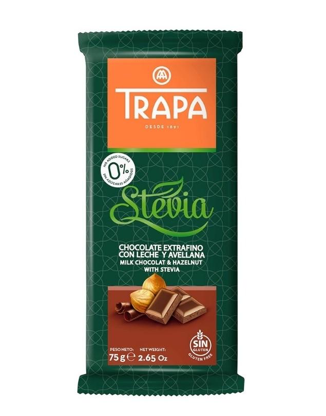 Chocolate Trapa Stevia Milk y Avellanas, 75 g