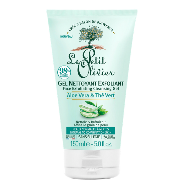 Gel Exfoliante Rostro Aloe Vera y Té Verde, 150 ml.